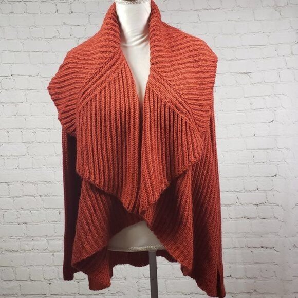 SOFT SURROUNDINGS Open Front Knit Cardigan Draped Collar Long Sleeve Sweater S - Picture 2 of 7